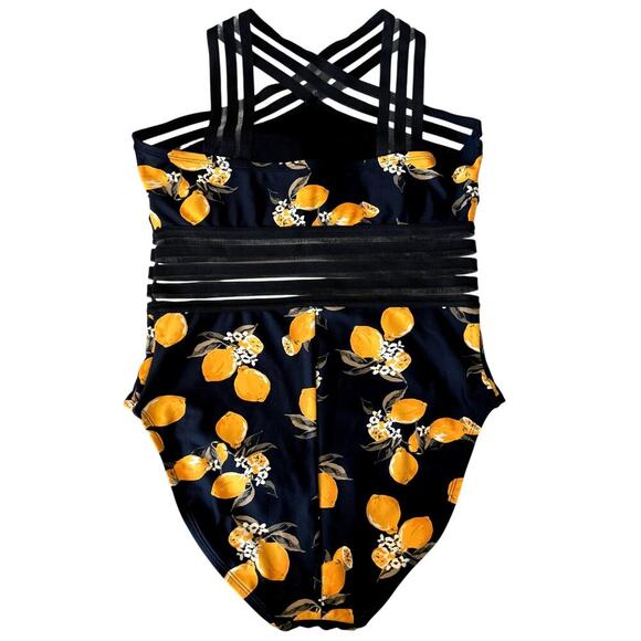 Black and Orange Tangerine One-Piece Bathing Suit Swim Women Size Medium 8-10 - Picture 4 of 4